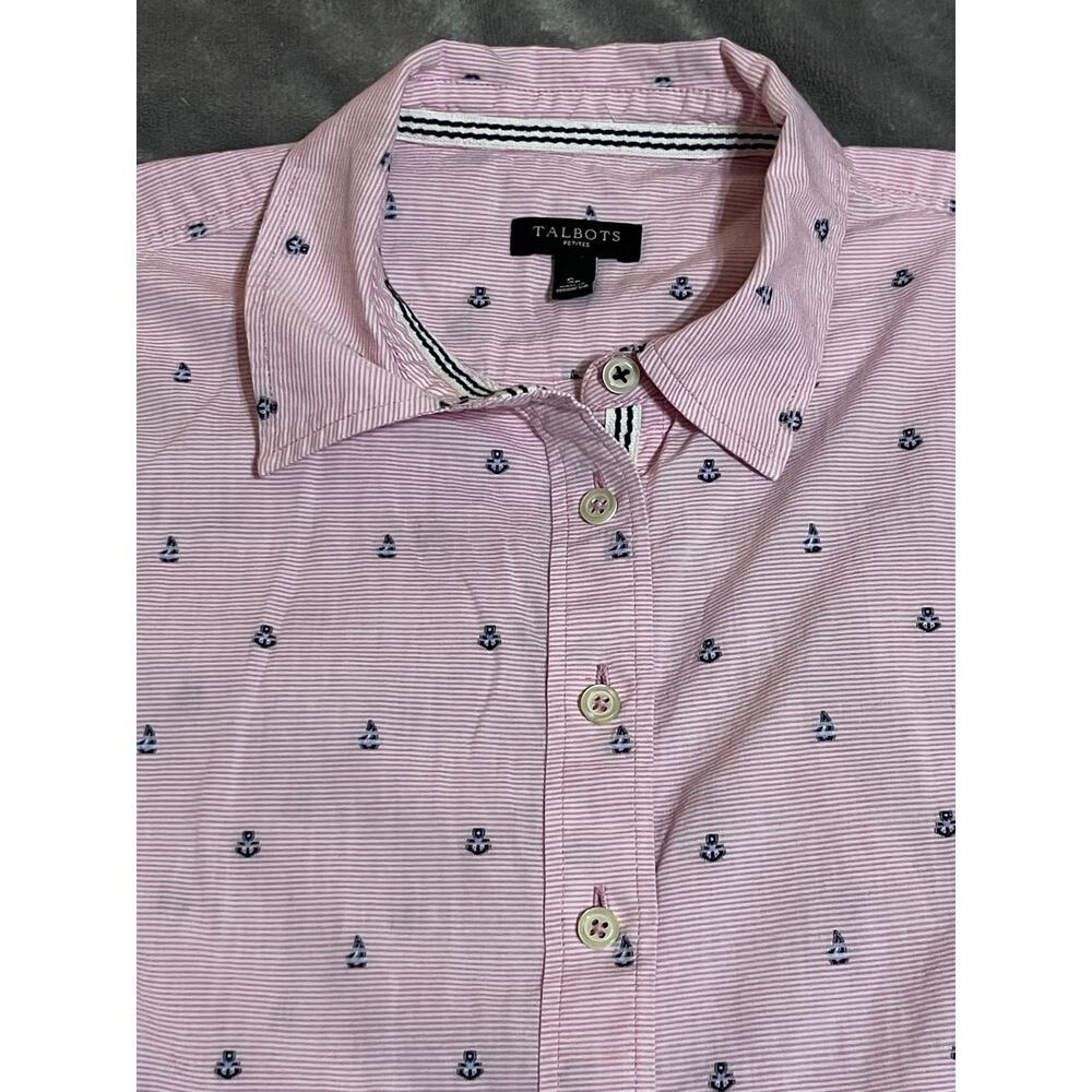Talbots SZ Small Petite Pink Long Sleeve Button Up Dress Shirt Striped Nautical - Picture 3 of 8
